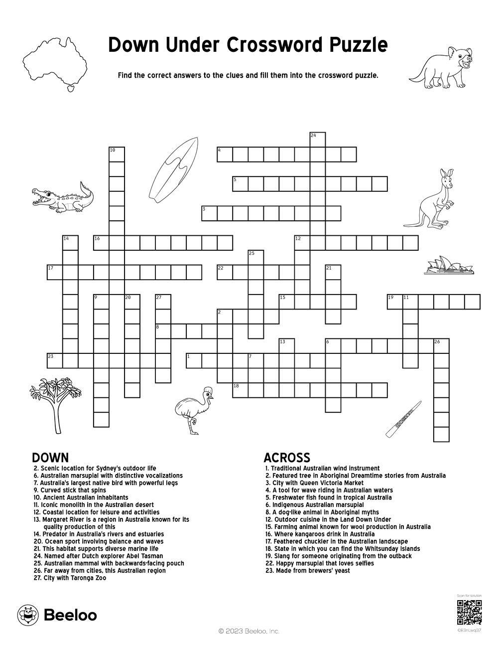 Australia themed Crossword Puzzles Beeloo Printable Crafts And Activities For Kids