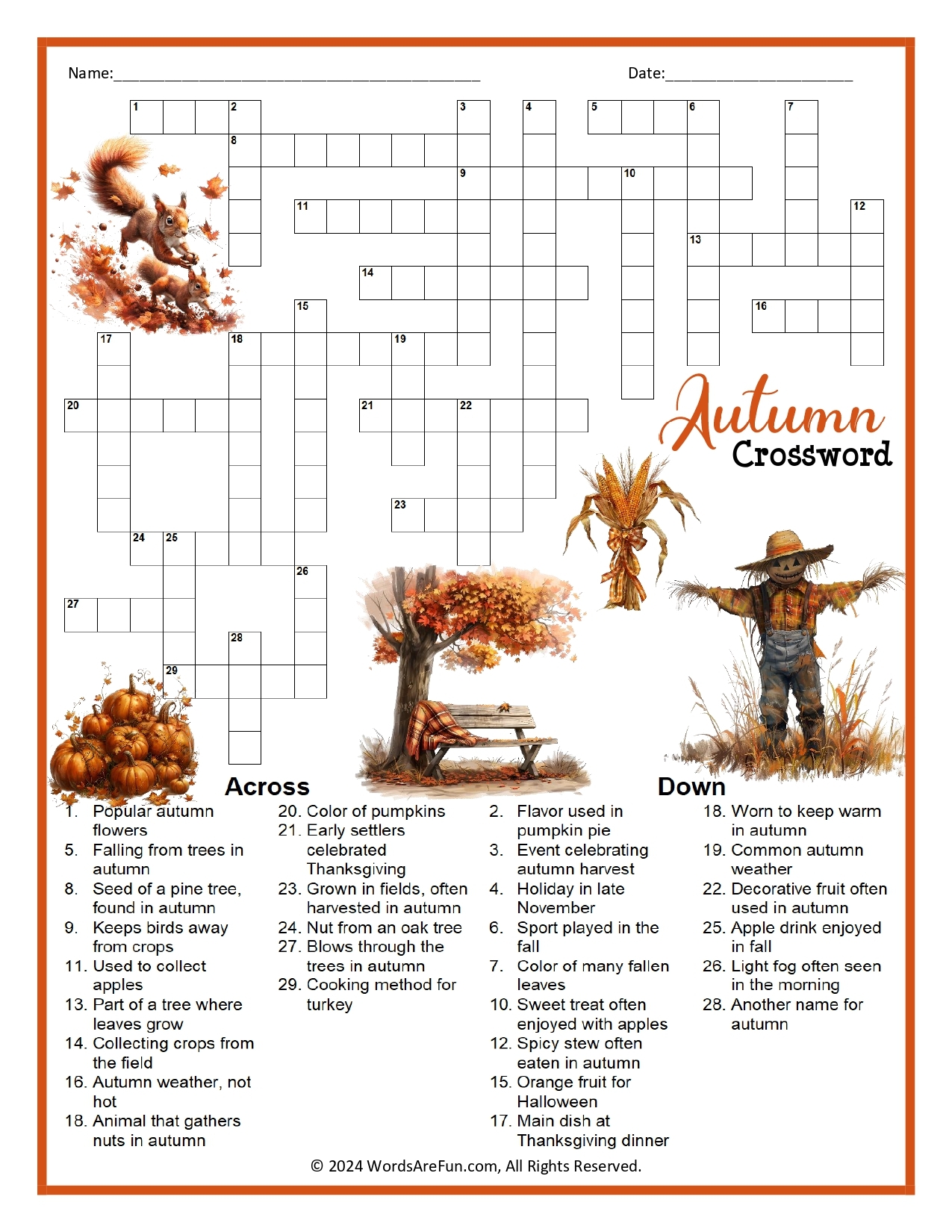Autumn Crossword Puzzle Autumn Crossword Puzzle