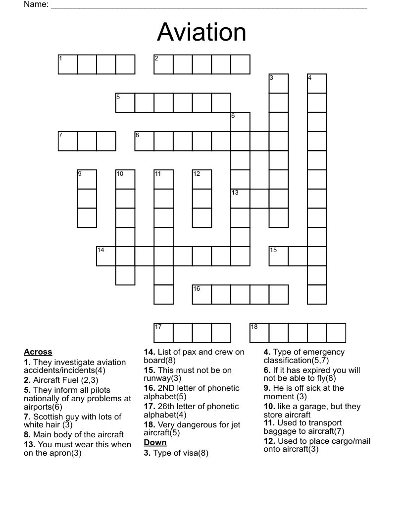 Aviation Crossword WordMint