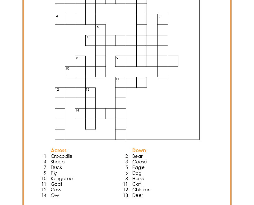 Baby Animals Crossword Puzzle My Printable Puzzles