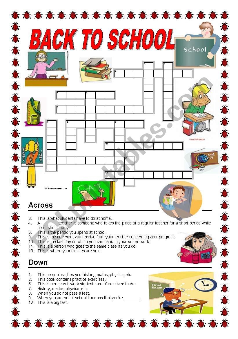 Back To School Crossword ESL Worksheet By Ildibildi Worksheets Library