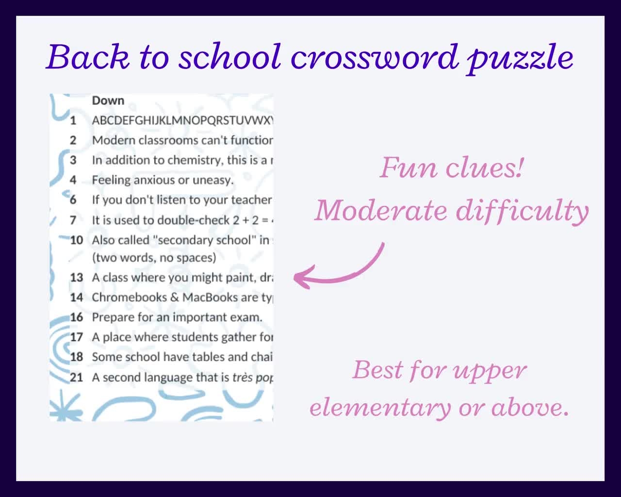 School Crossword Puzzles Printable