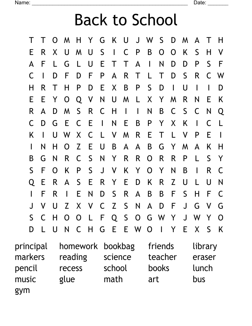 Back To School Word Search WordMint