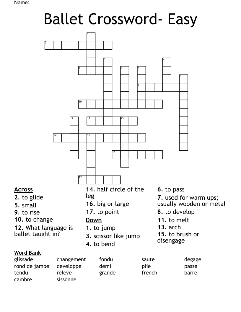 Ballet Crossword Easy WordMint Ballet Crossword Easy WordMint