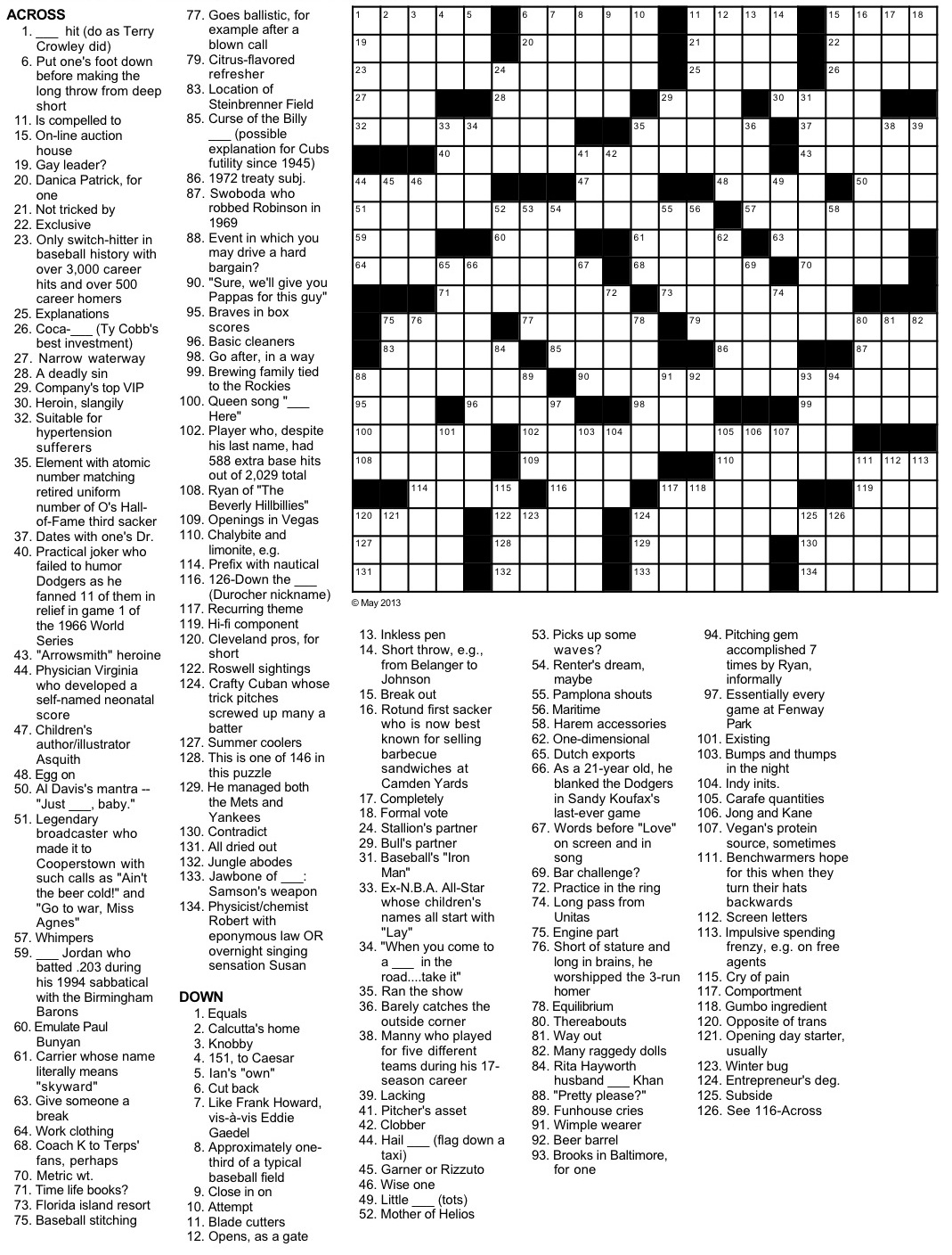 Baltimore Sun Printable Crossword Puzzle