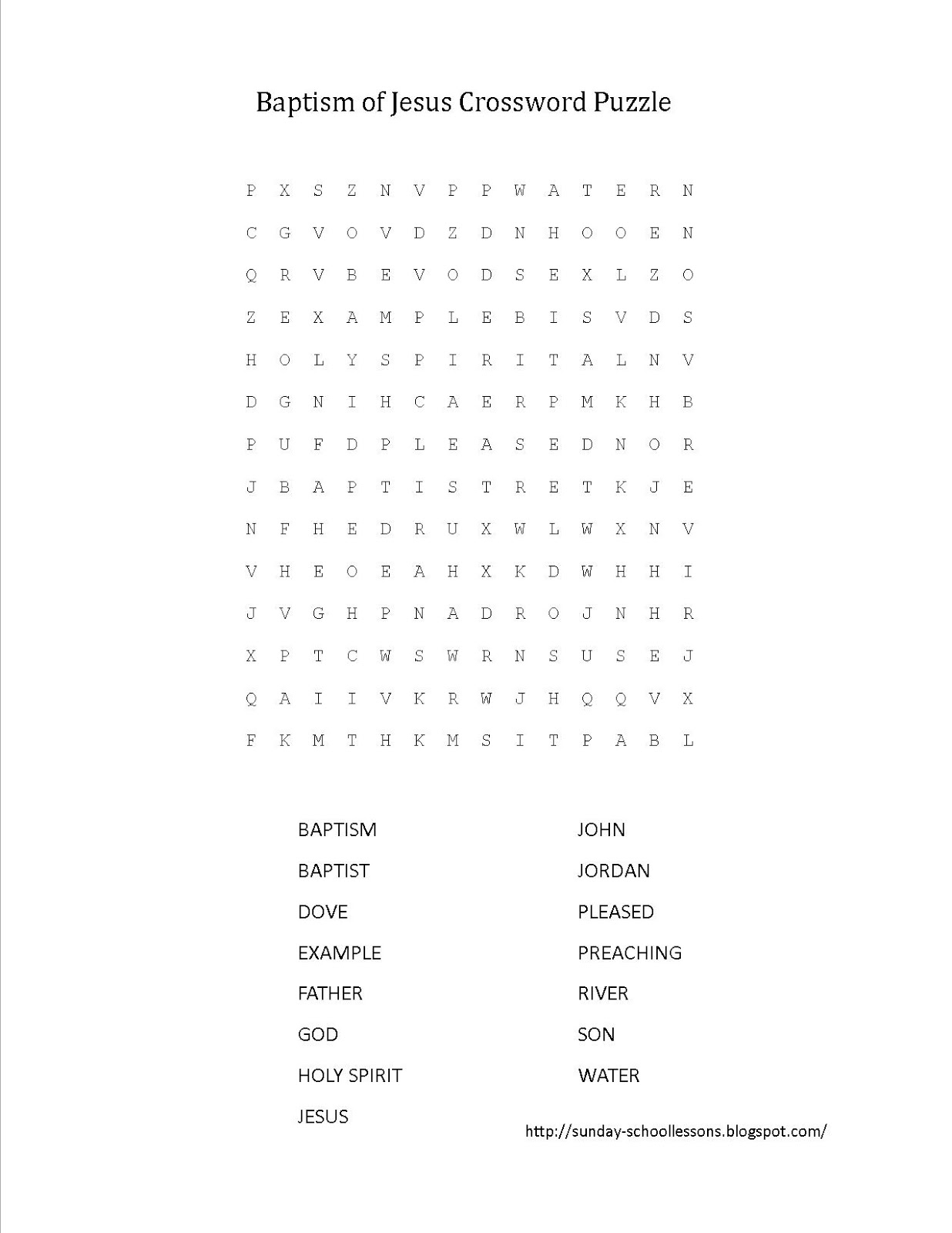 Baptism Of Jesus Crossword Puzzle Sunday School Activities Sunday School Lessons Of Plenty