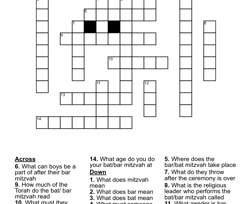 Bar Mitzvah Bat Mitzvah Crossword WordMint