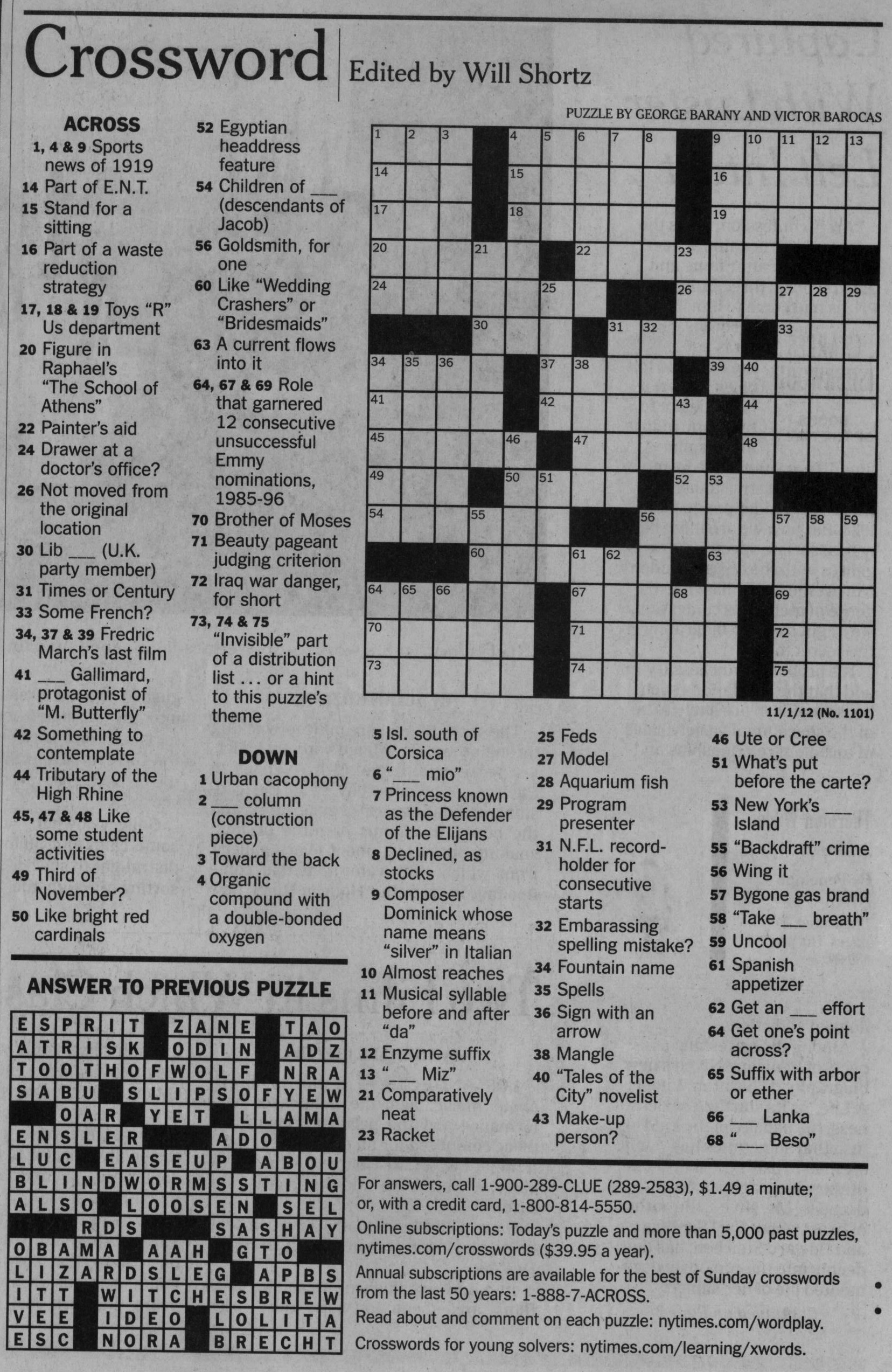 Archive Printable Sunday Nyt Crosswords