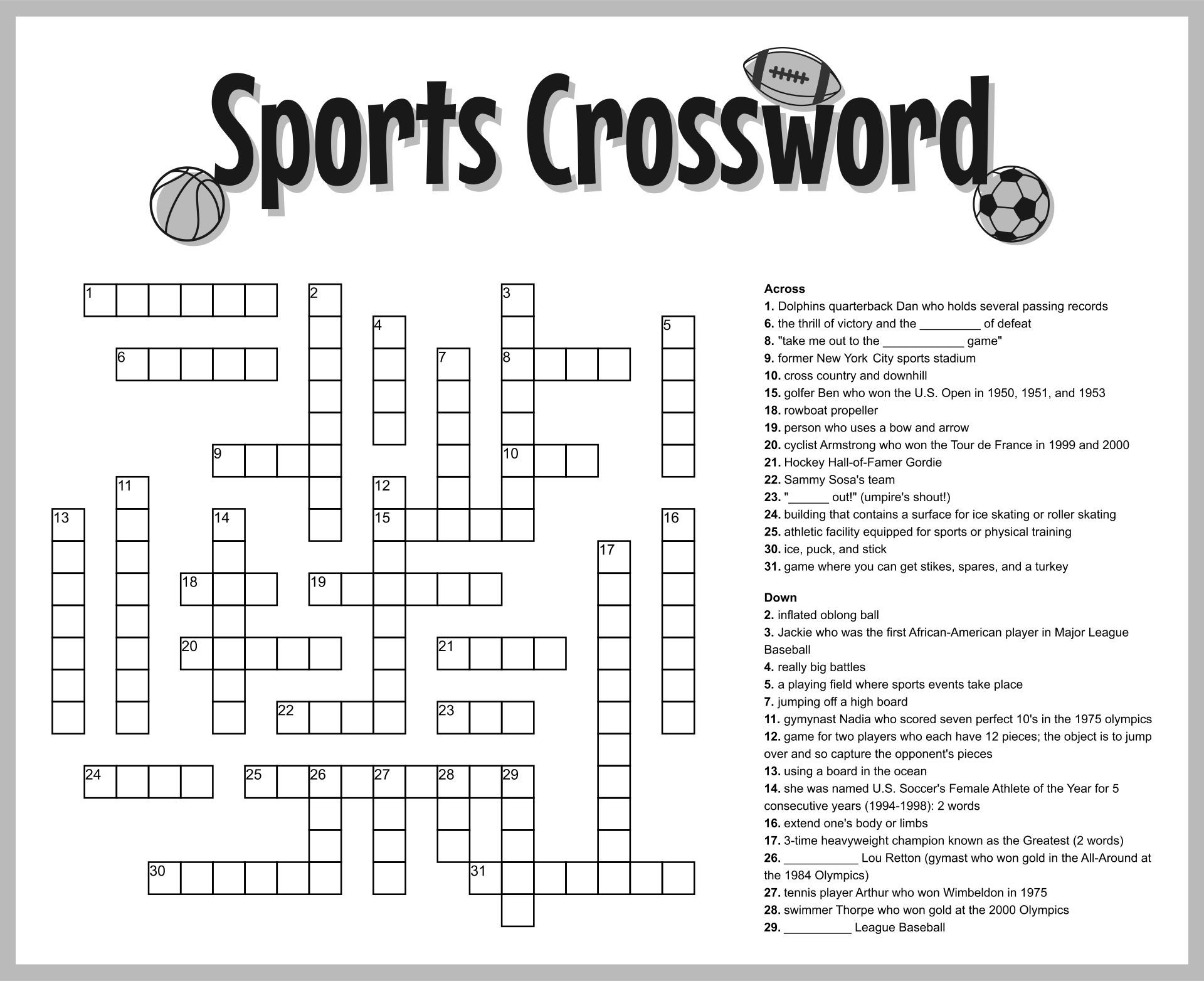 Baseball Crossword Puzzle Nicknames Printable Version Worksheets Library