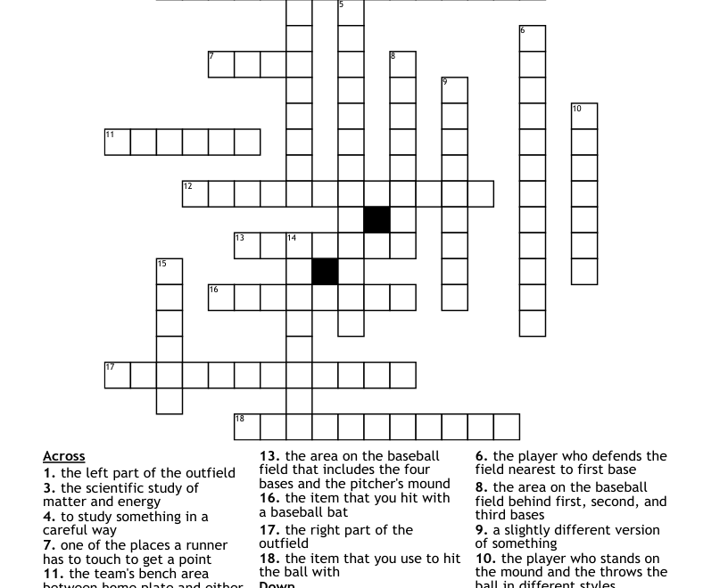 Baseball Crossword WordMint