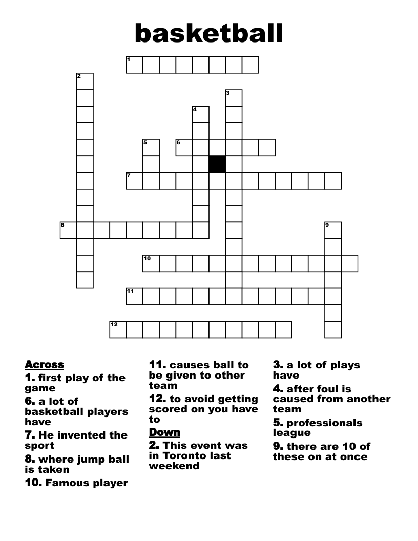 Basketball Crossword Puzzle Printable