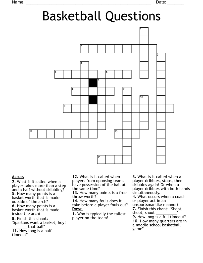 Basketball Questions Crossword WordMint