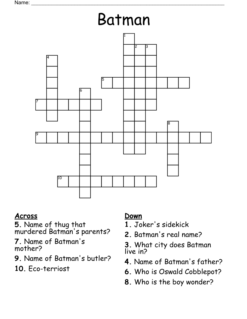 Batman Crossword WordMint Batman Crossword WordMint