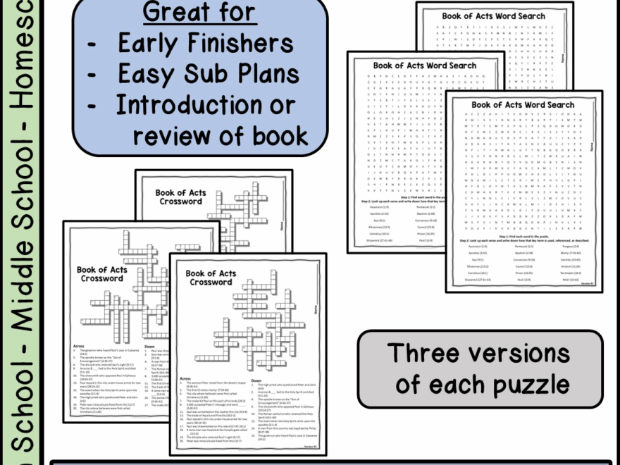 Bible Book Of Acts Crossword Word Search Puzzle Activities Made By Teachers