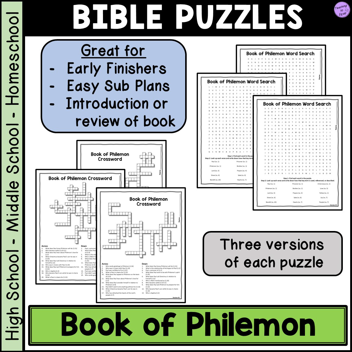 Bible Book Of Philemon Crossword Word Search Puzzle Activities Made By Teachers