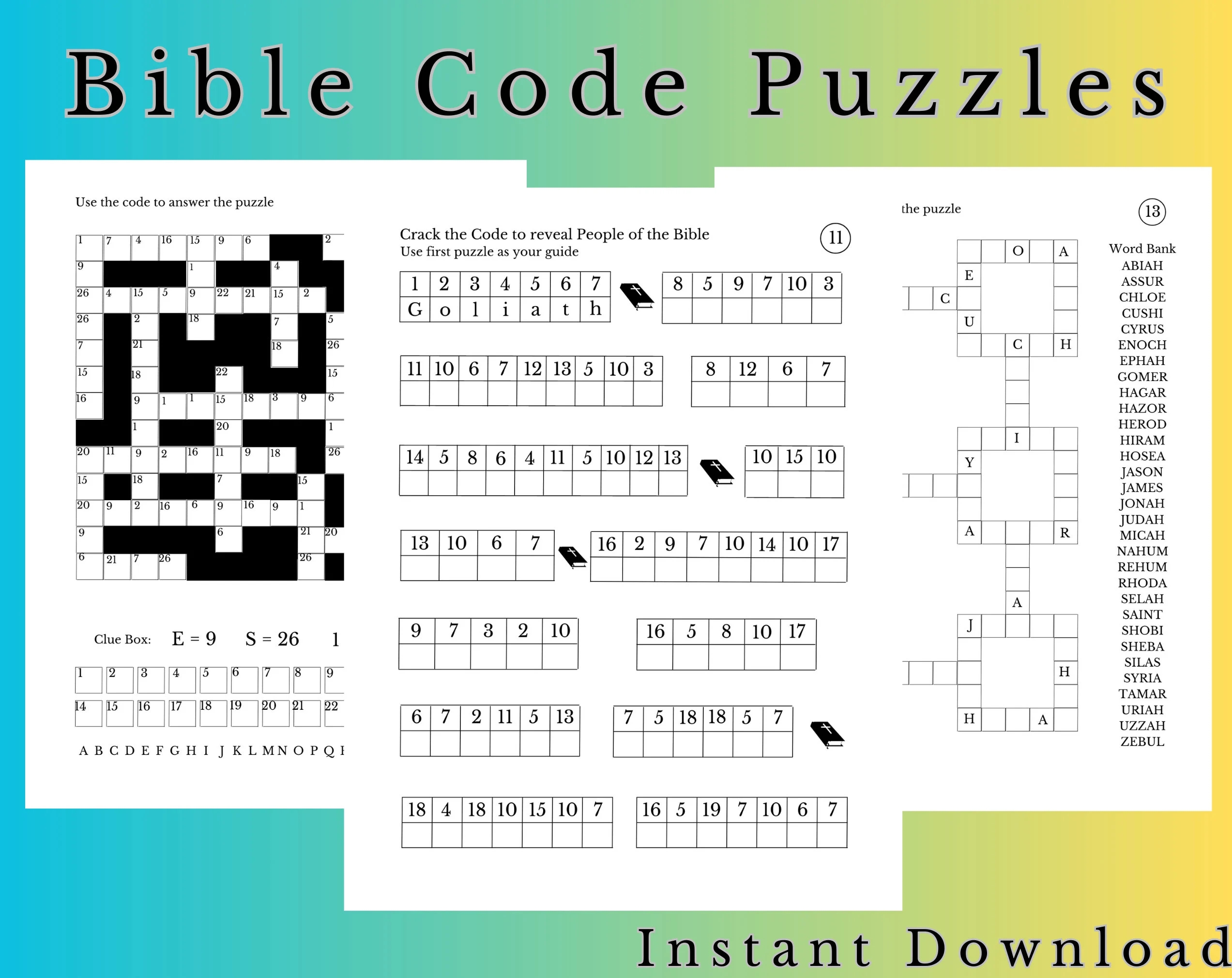 Bible Code Puzzles Bible Crossword Crossword Puzzle Printables Bible Crack The Code Bible Games For Adults And Teens Bible Puzzles Etsy
