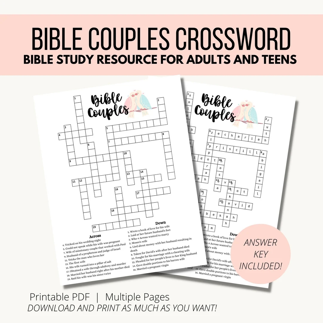 Bible Couples Crossword Puzzle Printable Crossword Valentine s Crossword For Adults And Teens Bible Game Bible Study Resource Etsy