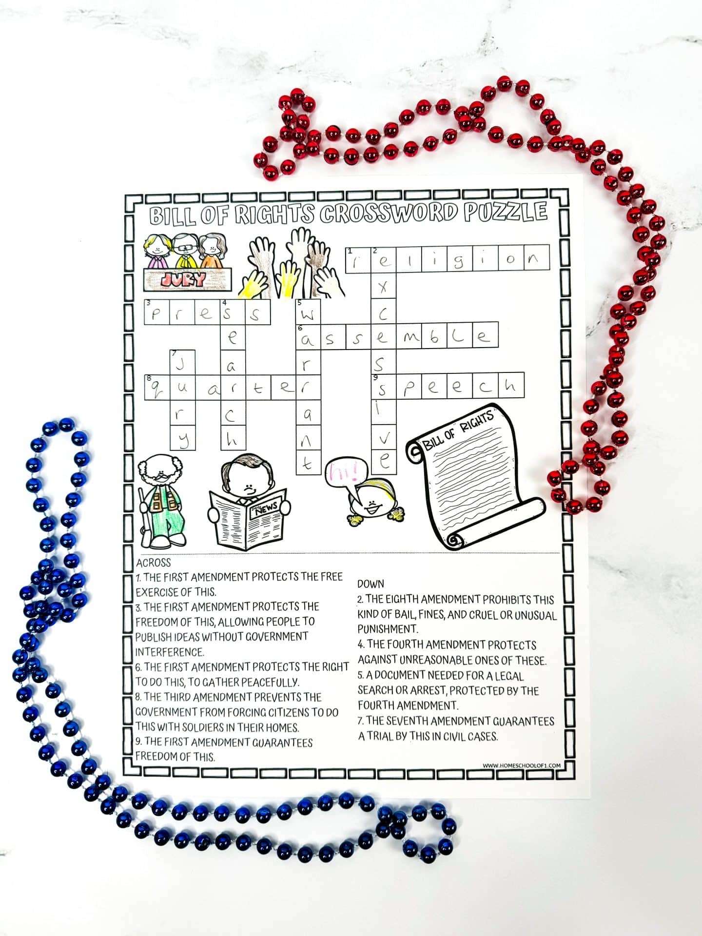 Bill Of Rights Crossword Puzzle Free Printable 