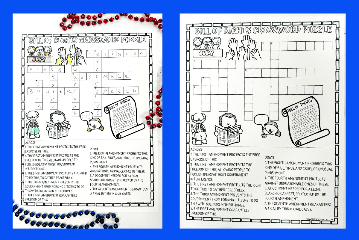 Bill Of Rights Crossword Puzzle Free Printable 