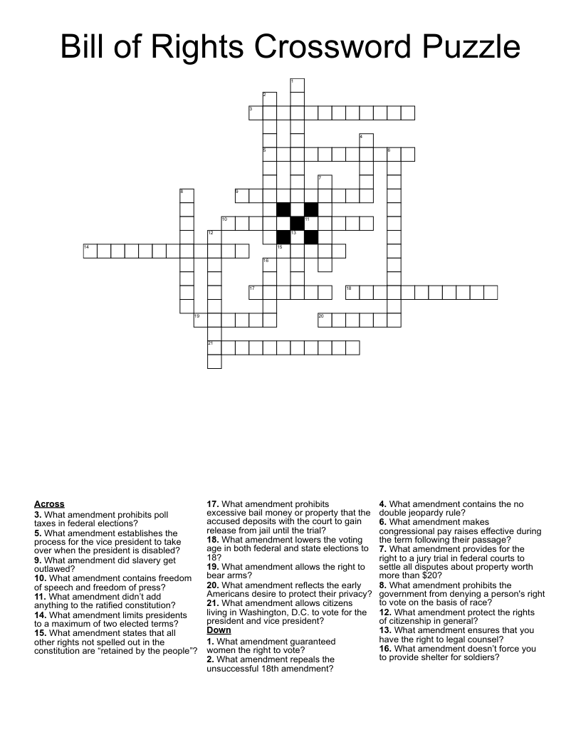 Bill Of Rights Crossword Puzzle WordMint