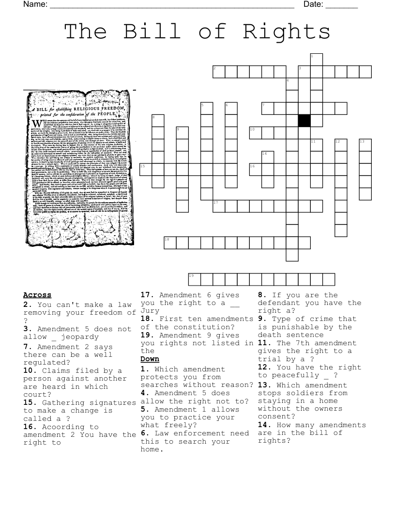 Bill Of Rights Crossword Puzzle WordMint