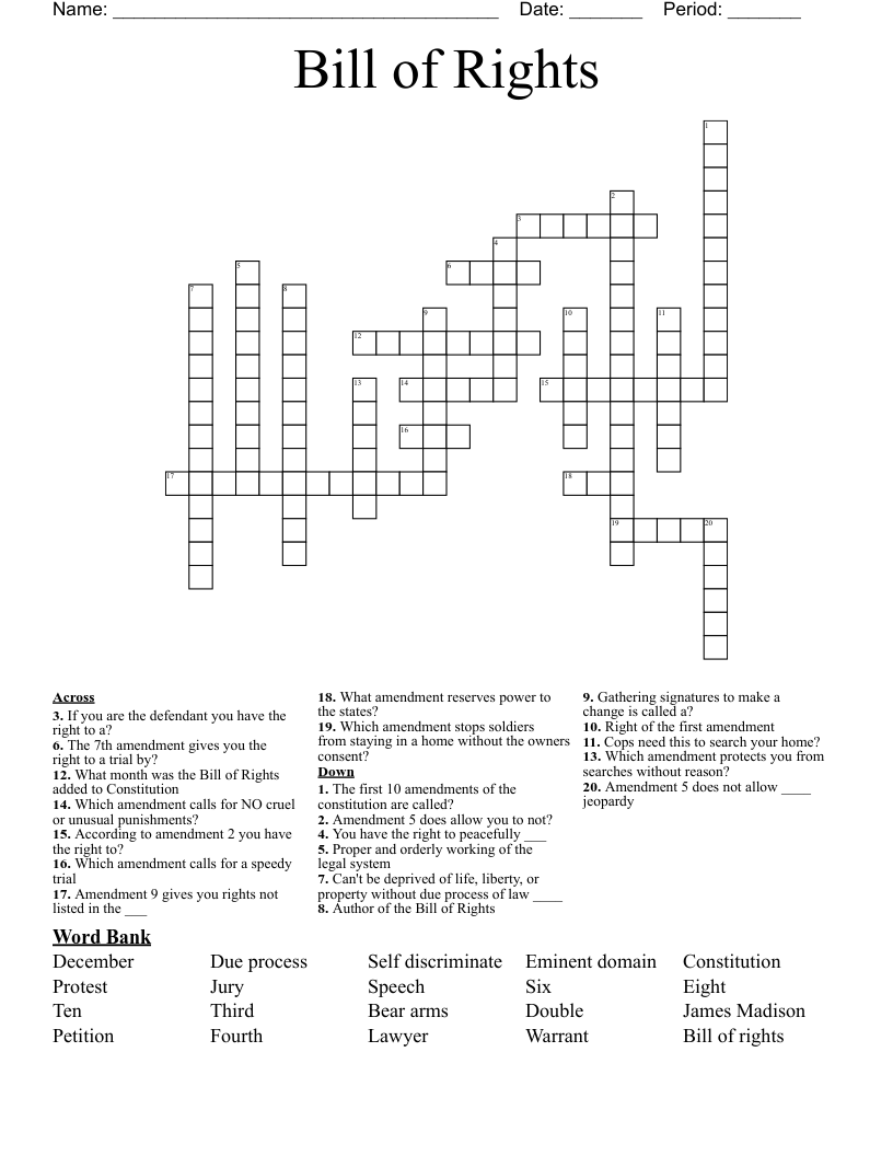 Bill Of Rights Crossword Puzzle WordMint