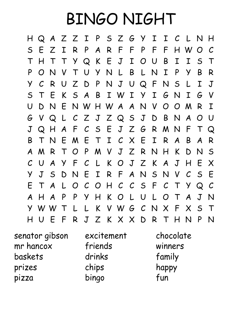 BINGO NIGHT Word Search WordMint BINGO NIGHT Word Search WordMint