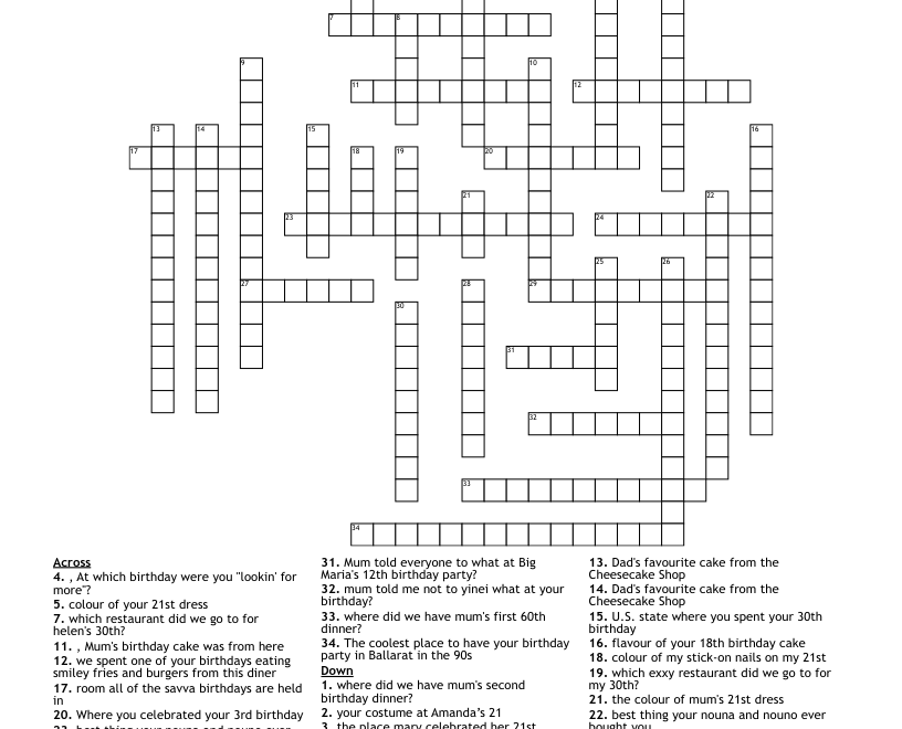 Birthday Crozzle Crossword WordMint