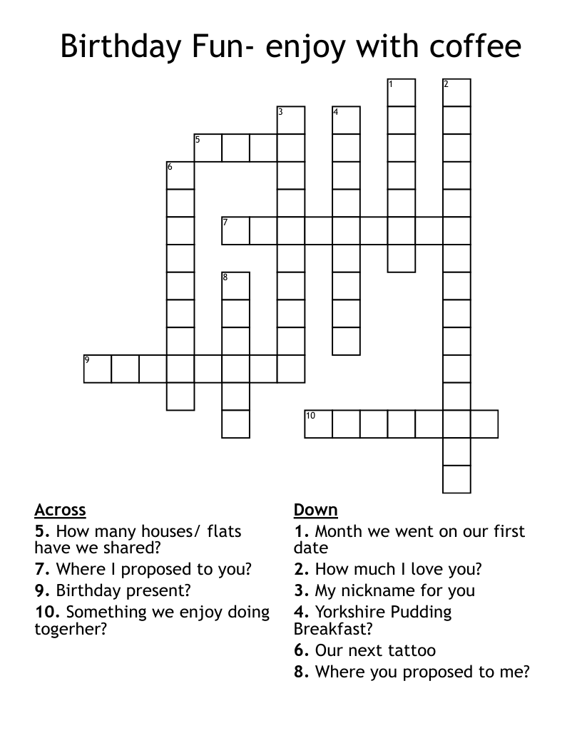 Birthday Fun Enjoy With Coffee Crossword WordMint Birthday Fun Enjoy With Coffee Crossword WordMint