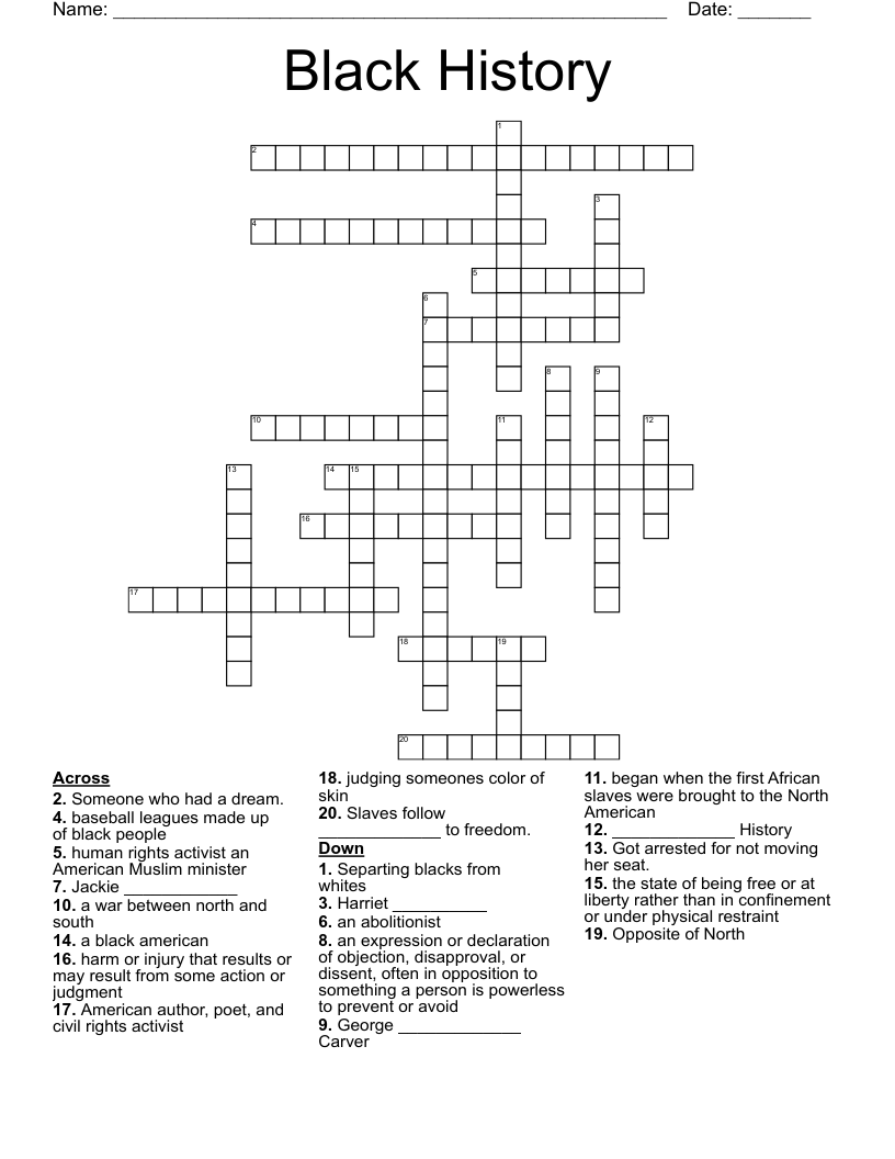Black History Crossword WordMint