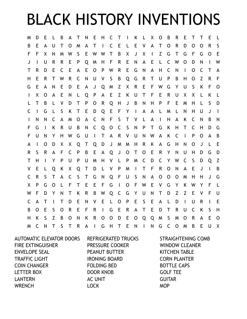 BLACK HISTORY INVENTIONS Word Search WordMint BLACK HISTORY INVENTIONS Word Search WordMint