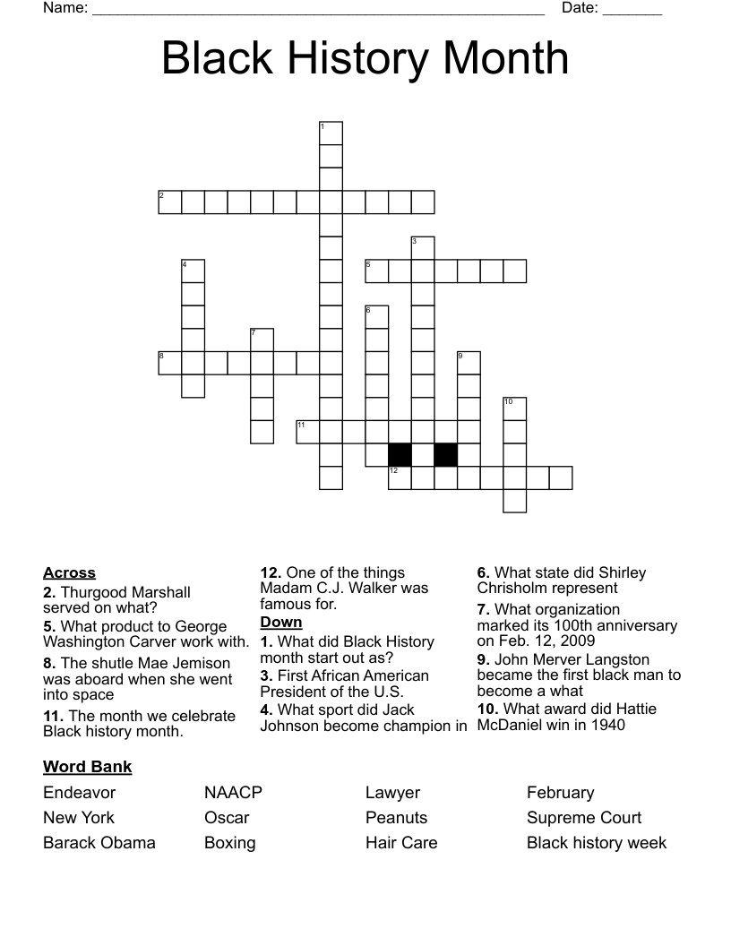 Black History Month Crossword WordMint