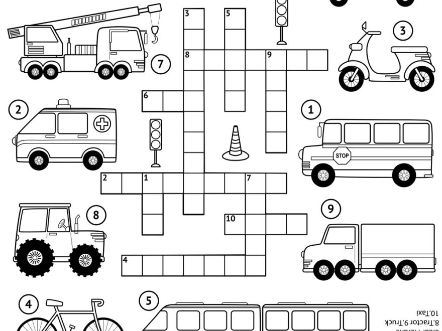Black White Crossword Puzzle Vehicles Vector Image