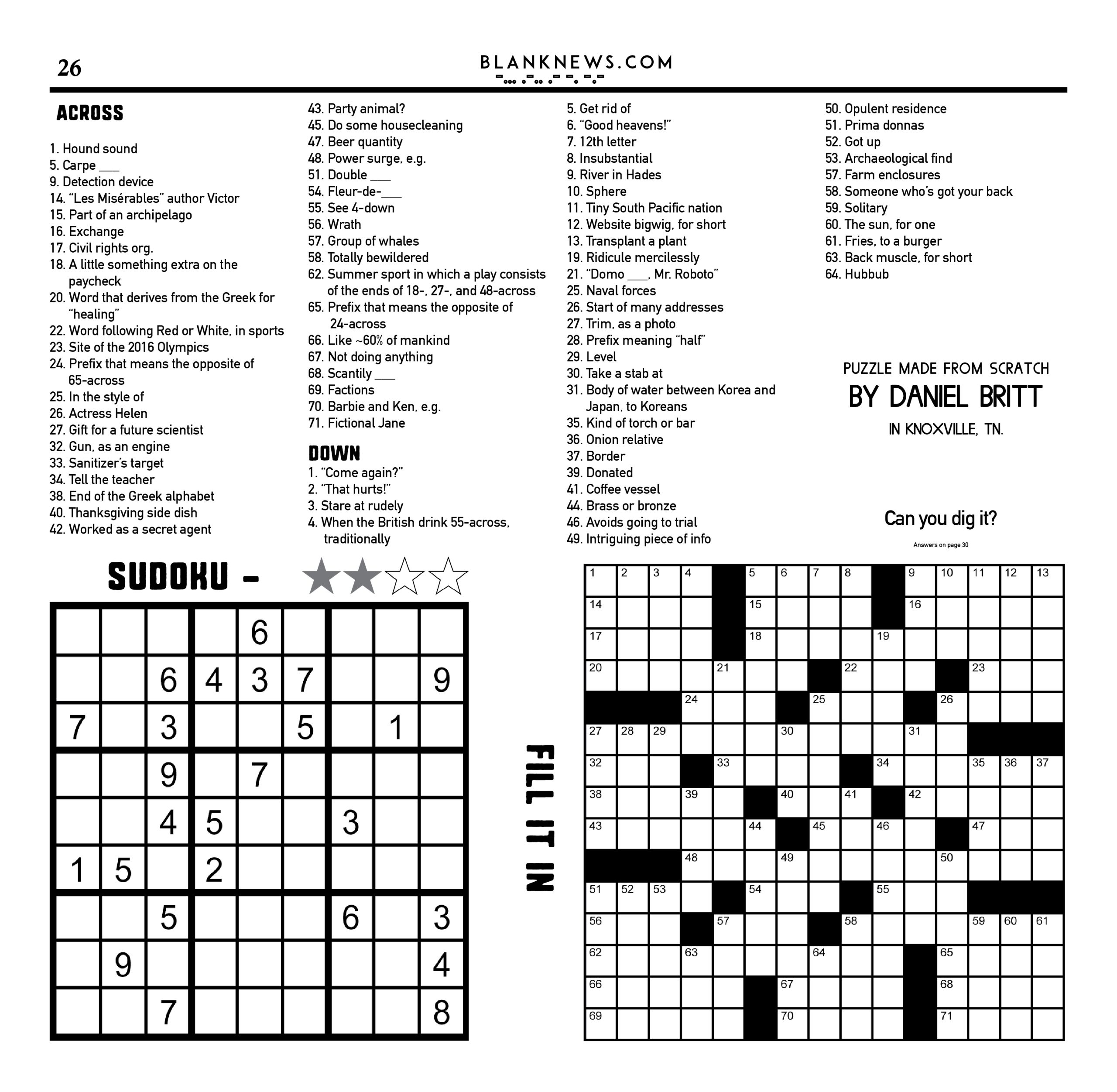 Blank s July 2023 Sudoku And Crossword Puzzles Can You Dig It Blank Newspaper