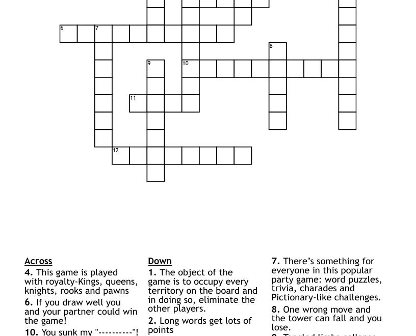 Board Games Crossword WordMint