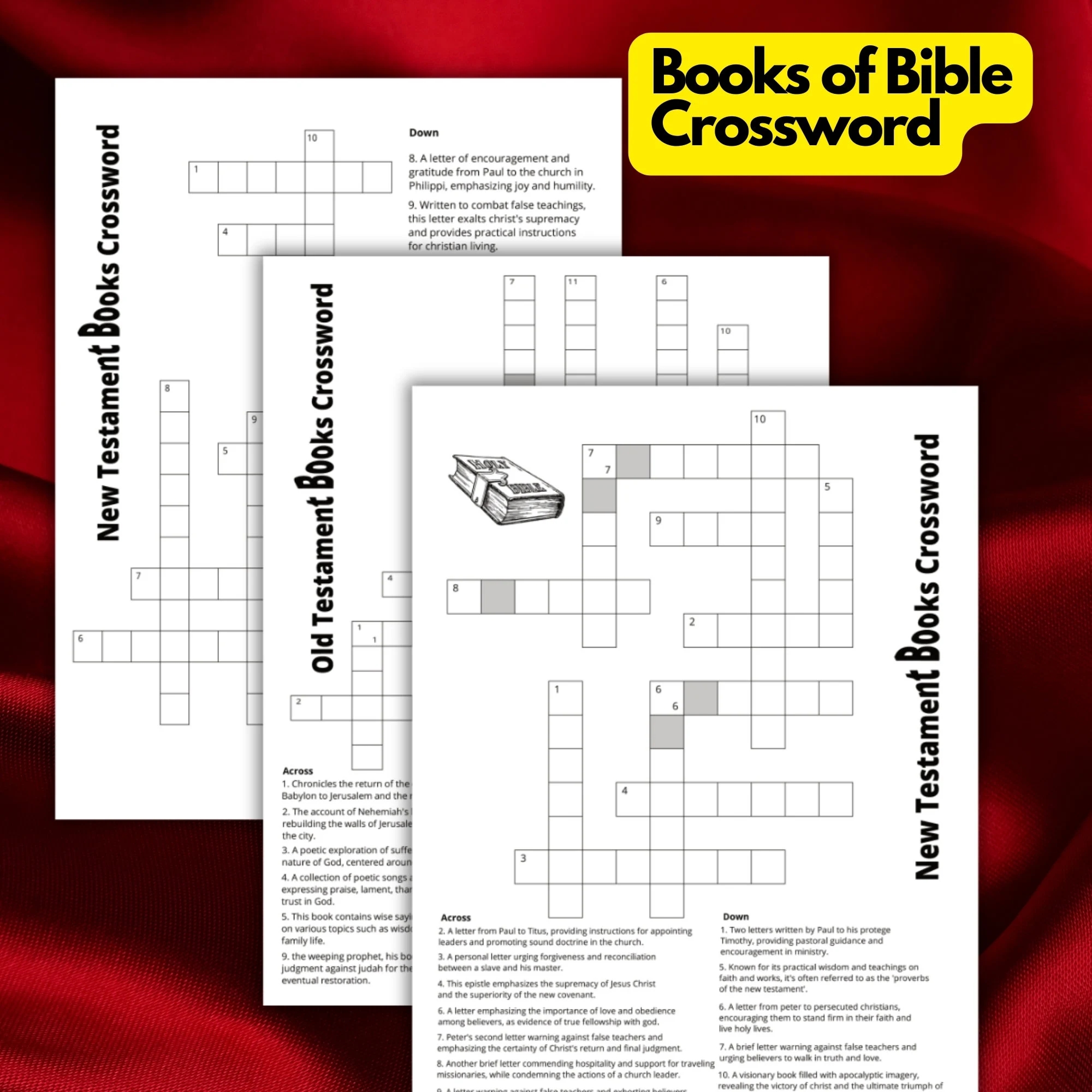 Books Of The Bible Crossword Game Bible Crossword Puzzle Printable Sunday School Crossword Puzzle Printable Etsy