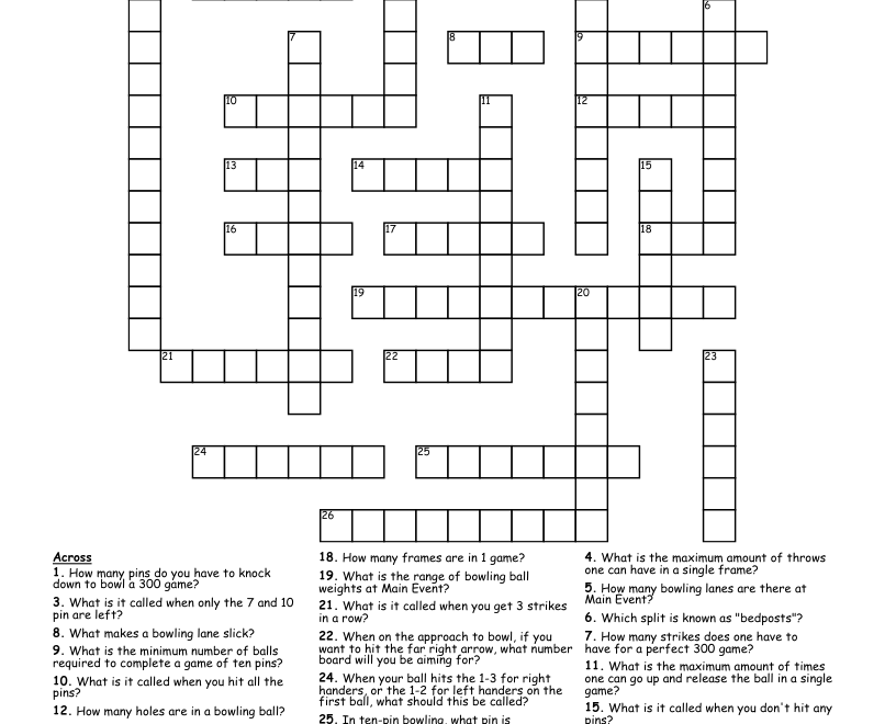 Bowling Basics Crossword Puzzle WordMint