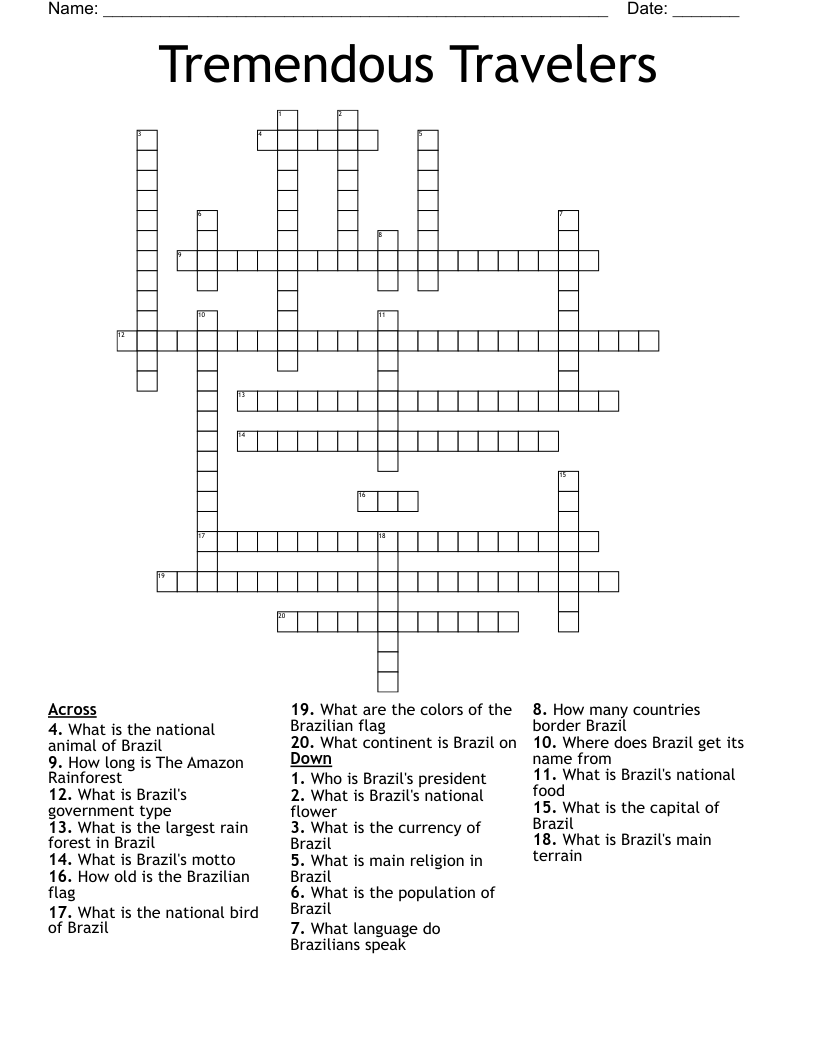 Crossword Puzzles Printable Brazil