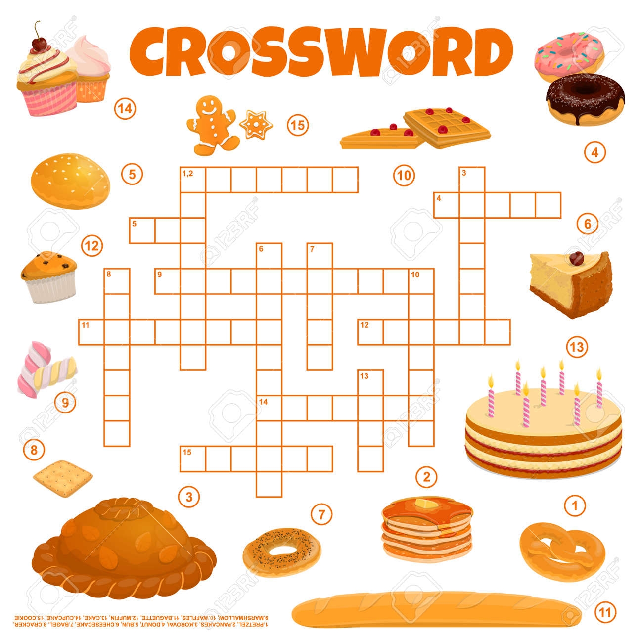 Bread Bakery And Confectionery Crossword Grid To Find Word Vector Quiz Game Crossword Worksheet Grid To Guess Words Of Pastry Waffle Cake Or Cupcake And Cracker Cookie Pretzel And Marshmallow Royalty Free Bread Bakery And Confectionery Crossword Grid To Find Word Vector Quiz Game Crossword Worksheet Grid To Guess Words Of Pastry Waffle Cake Or Cupcake And Cracker Cookie Pretzel And Marshmallow Royalty Free