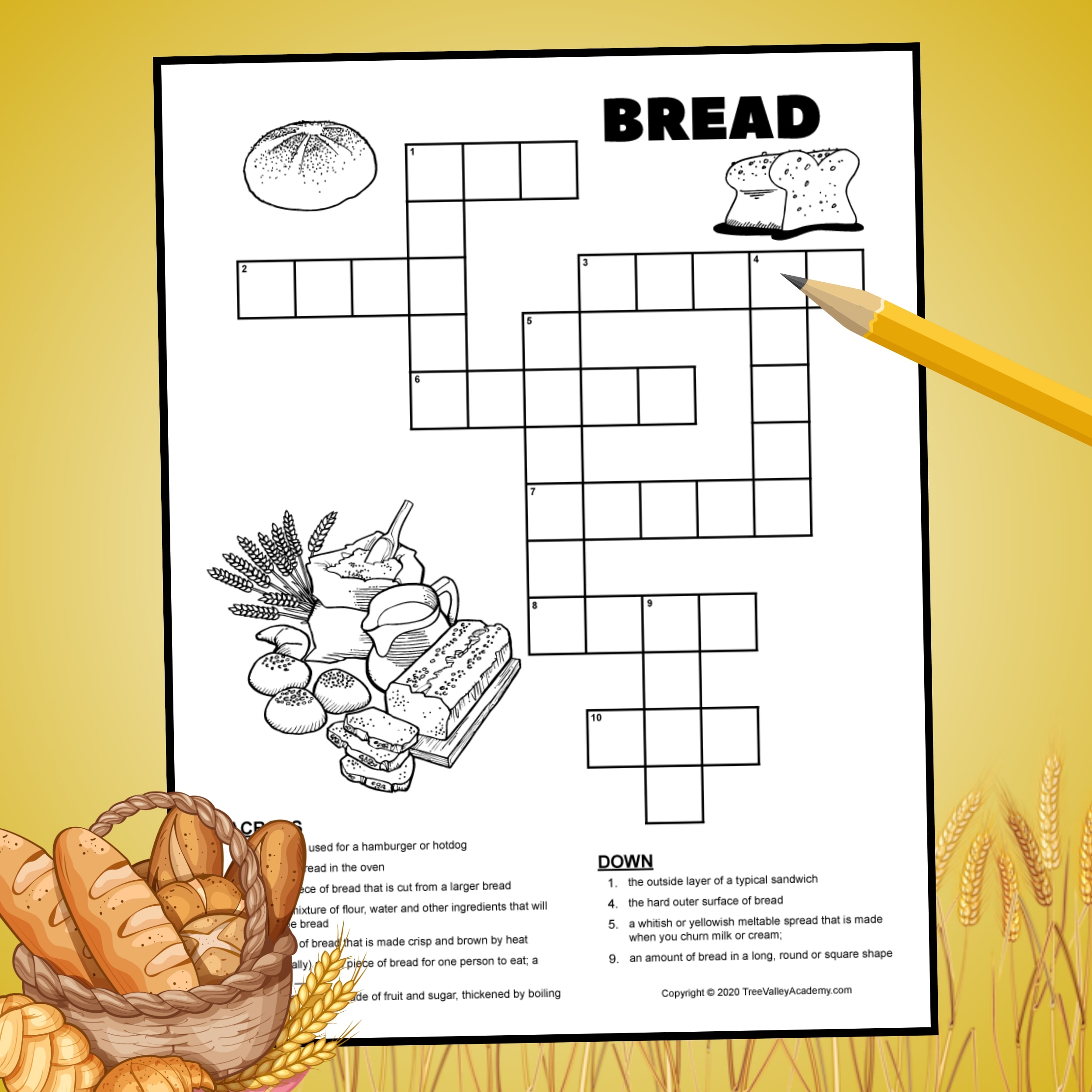 Bread Themed Crossword Puzzle For Early Elementary Kids Bread Themed Crossword Puzzle For Early Elementary Kids