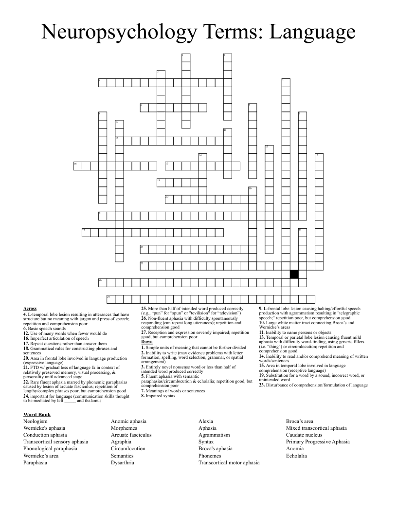 Brocas Aphasia Crossword WordMint