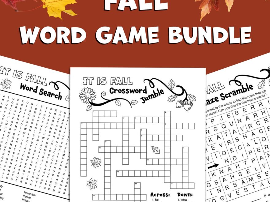 BUNDLE Fall Word Games Word Scramble Crossword Puzzle Maze Puzzle Word Search Brain Break Activities Classful