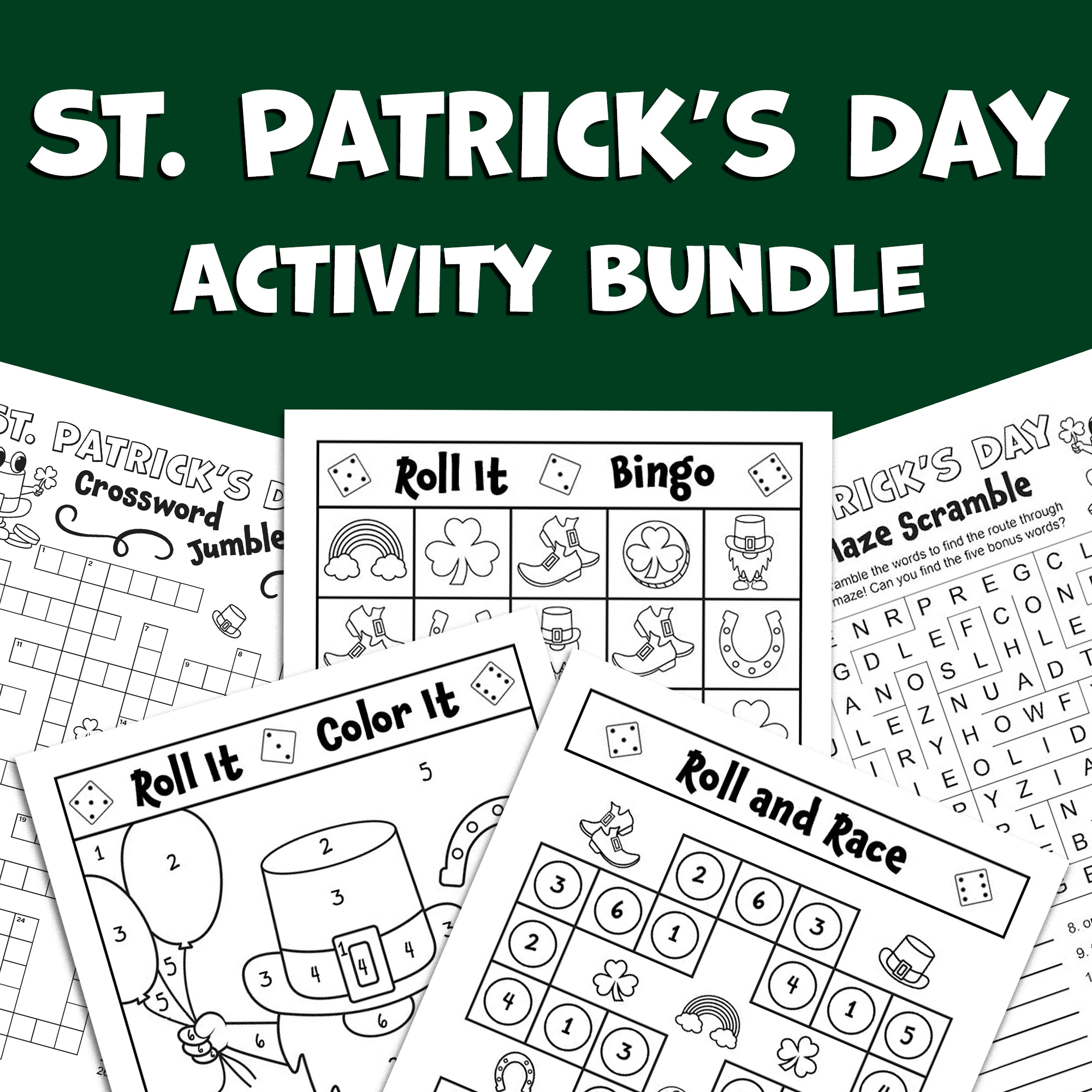 BUNDLE St Patrick s Day Activities Roll And Race Color By Number Dice Bingo Crossword Puzzle Word Scramble Classful BUNDLE St Patrick s Day Activities Roll And Race Color By Number Dice Bingo Crossword Puzzle Word Scramble Classful