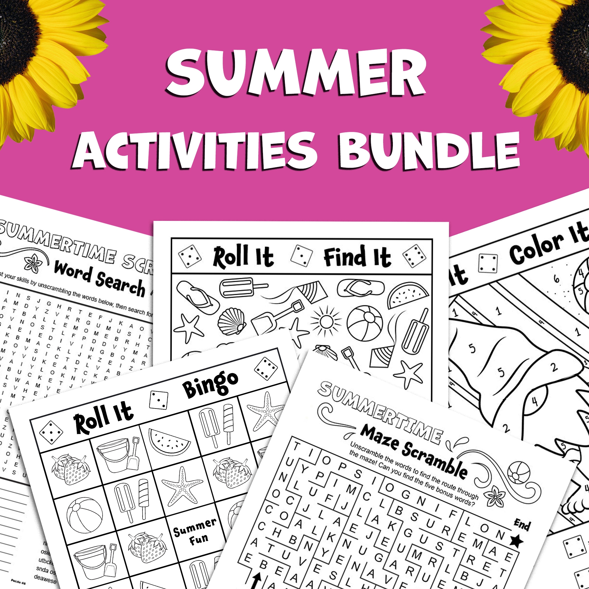 BUNDLE Summer Activities Gnome Coloring Pages Dice Bingo Crossword Puzzle Word Search Classful