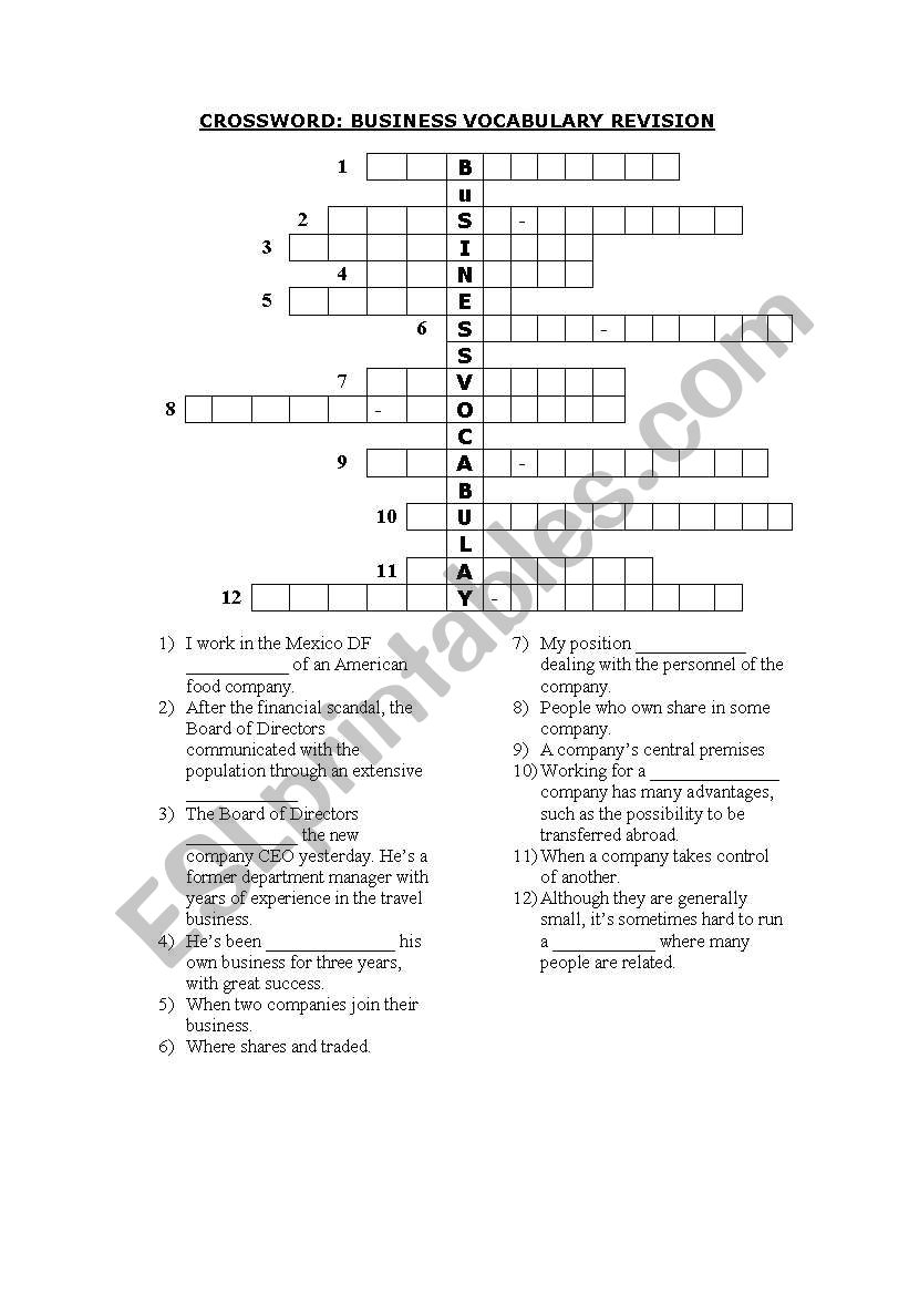 Business English Crossword Printable