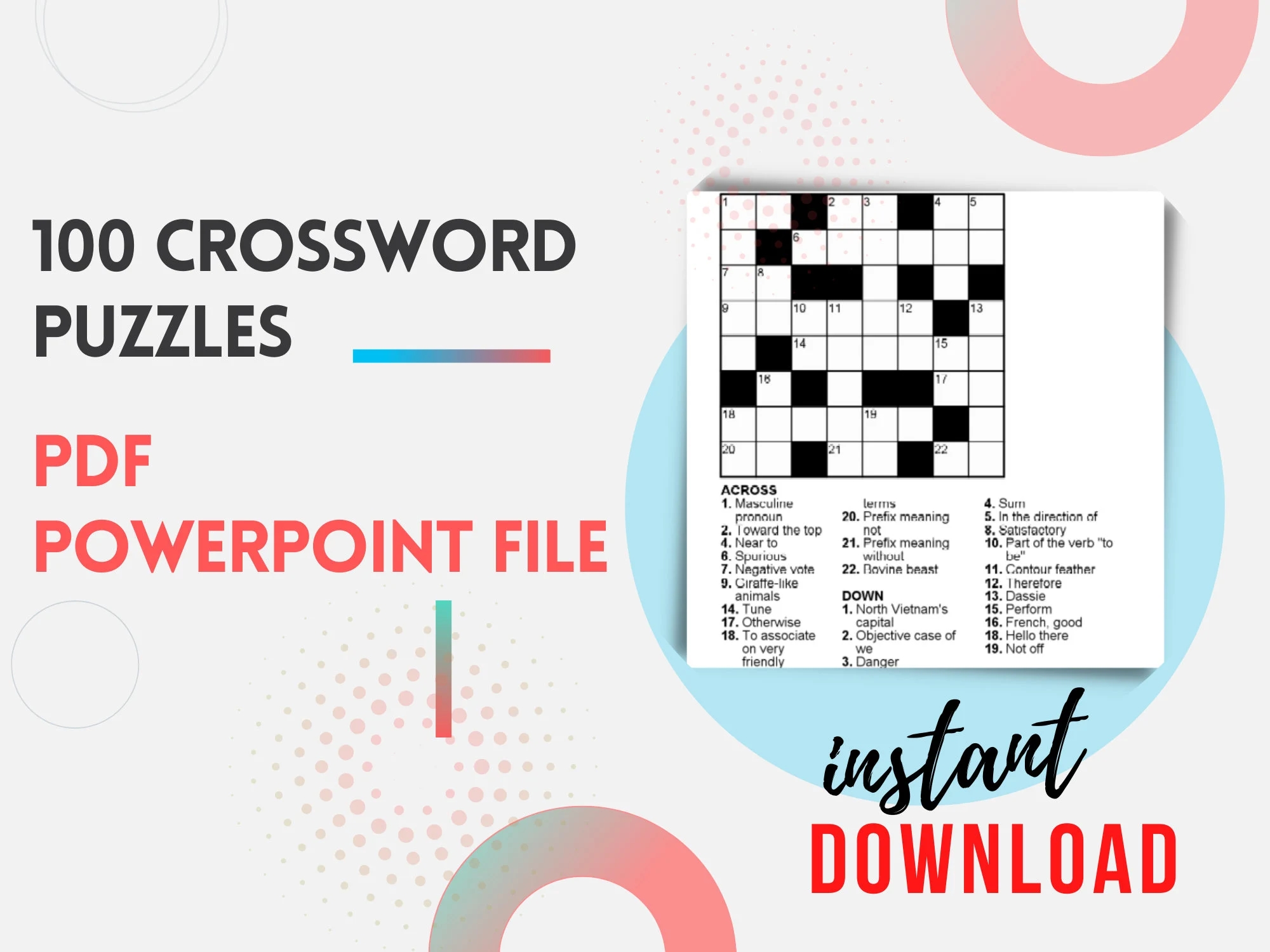 Buy Crossword Printable Puzzles PDF Powerpoint Files Online In India Etsy
