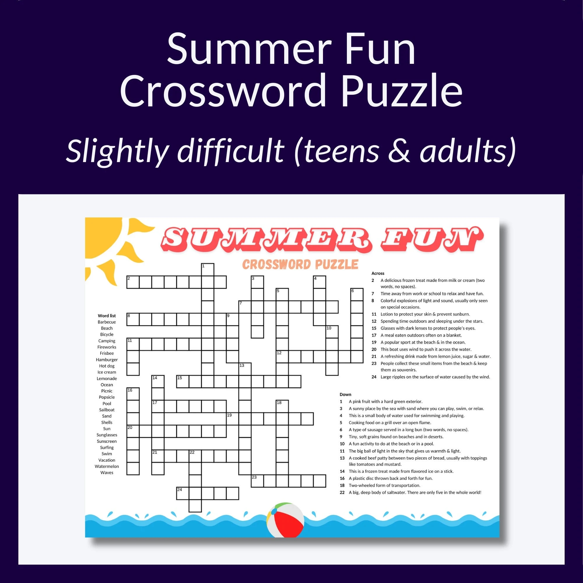 Buy Summer Crossword Puzzle Perfect Cross Word Puzzle For End of year Parties Barbecues Family Reunion Game Or Just For Fun Ages 10 Online In India Etsy