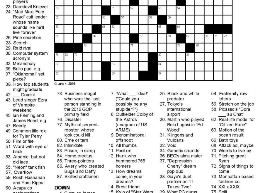 California Dreamin Crossword Puzzle