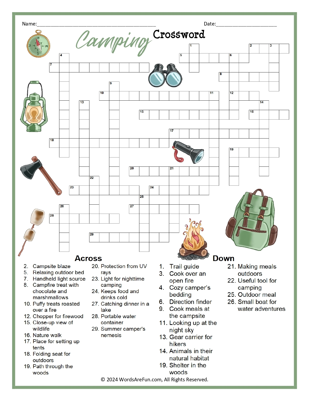 Camping Crossword Puzzle