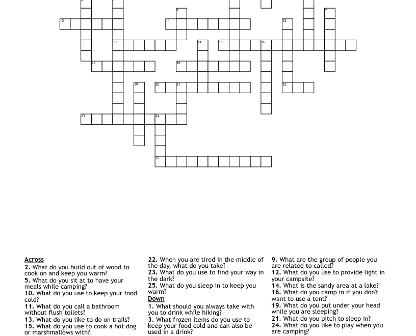 Camping Crossword WordMint